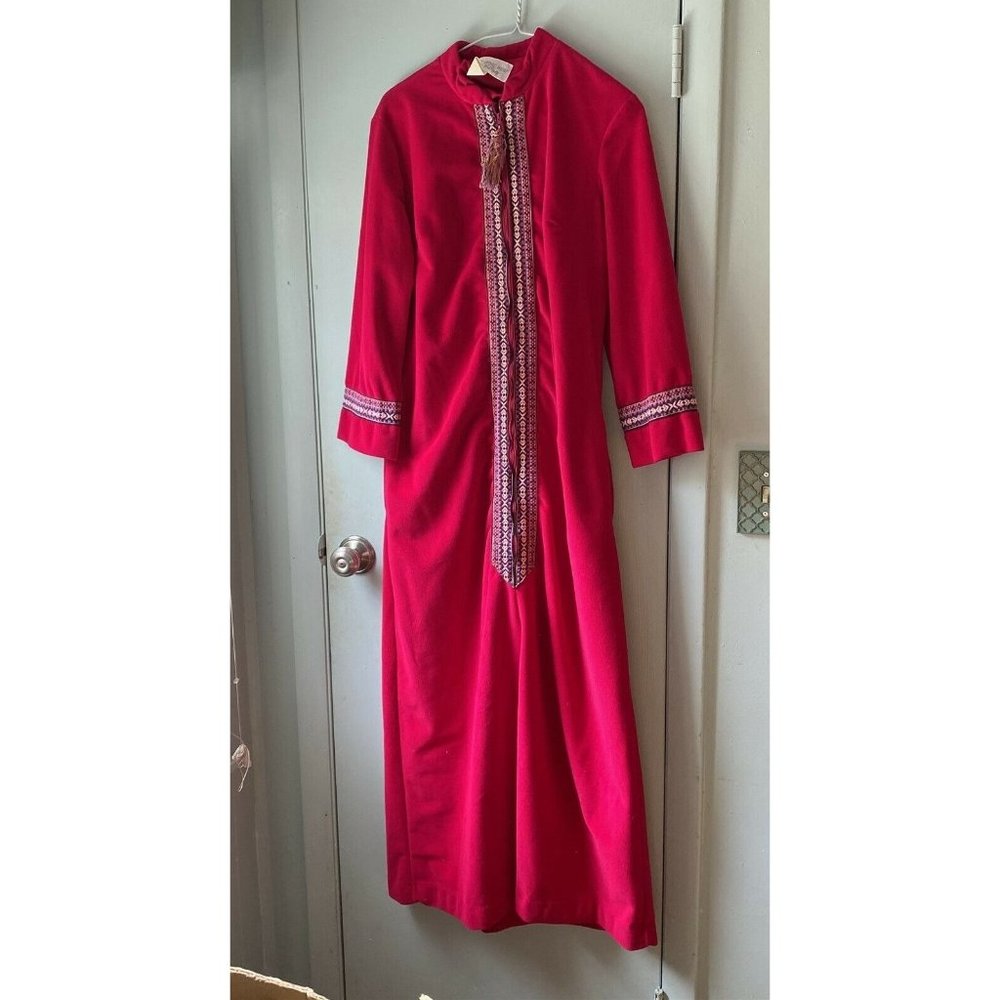 Vintage Van Raalte Robe Velour Loungewear Zipper Pink Red Mod Dress